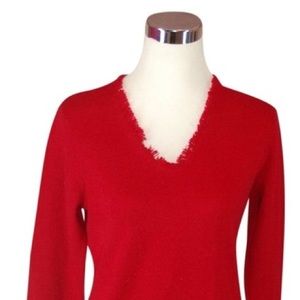 Lipstick Red Magaschoni Fringed Cashmere Sweater
